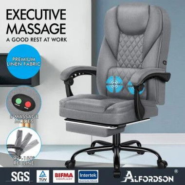 ALFORDSON Massage Office Chair Executive Fabric Seat Gaming Recliner Computer Grey