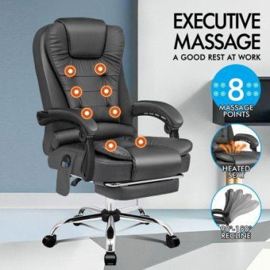 ALFORDSON Massage Office Chair Heated Seat Executive Racer Gaming PU Leather