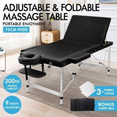 ALFORDSON Massage Table 3 Fold 75cm Foldable Portable Aluminium Lift Up Bed Desk