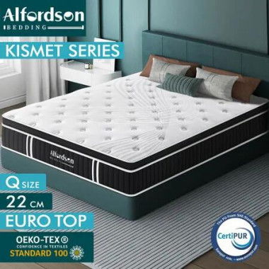 ALFORDSON Mattress Queen Bed Euro Top Spring Foam Bedding 22CM Medium Firm