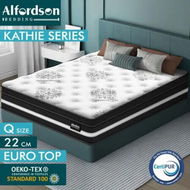 Detailed information about the product ALFORDSON Mattress Queen Euro Top 22CM Bed Bonnell Spring Foam Medium Firm
