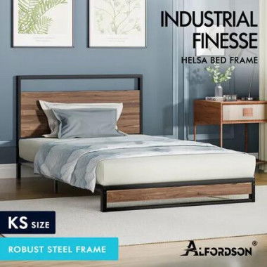 ALFORDSON Metal Bed Frame King Single Size Industrial Platform Mattress Base Wood