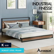 Detailed information about the product ALFORDSON Metal Bed Frame King Size Industrial Platform Mattress Base Wood