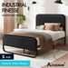 ALFORDSON Metal Bed Frame Single Size Upholstered Headboard Black Leather MADGE. Available at Crazy Sales for $189.95