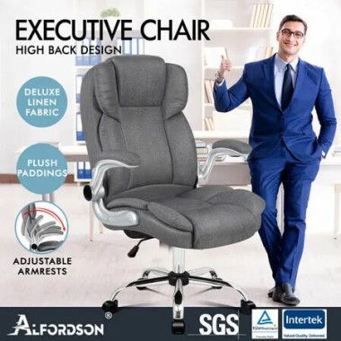 ALFORDSON Office Chair Executive Computer Gaming Racer Fabric Work Seat Grey