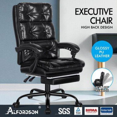 ALFORDSON Office Chair Executive Computer PU Leather Seat Work Recliner Gaming Black