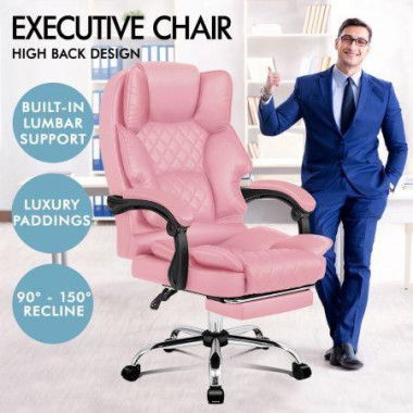 ALFORDSON Office Chair Footrest PU Leather Executive Pink