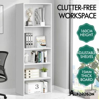 ALFORDSON Office Storage Cabinet 5 Shelves Bookcase Tallboy Bedroom White