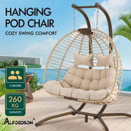 Detailed information about the product ALFORDSON Outdoor 2 Seater Egg Chair Wicker Rattan Pod Hanging Swing Beige