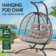 Detailed information about the product ALFORDSON Outdoor 2 Seater Egg Chair Wicker Rattan Pod Hanging Swing Light Grey