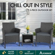 Detailed information about the product ALFORDSON Outdoor Furniture 3PCS Wicker Bistro Set Patio Chairs Table Dark Grey