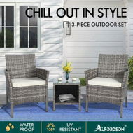 Detailed information about the product ALFORDSON Outdoor Furniture 3PCS Wicker Bistro Set Patio Chairs Table Grey