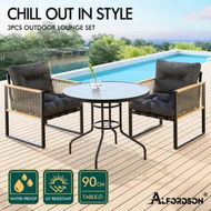 Detailed information about the product ALFORDSON Outdoor Furniture Dining Table Lounge Chairs Set Glass Wicker Loveseat