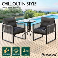 Detailed information about the product ALFORDSON Outdoor Furniture Patio Set Glass Side Table Lounge Chairs Garden