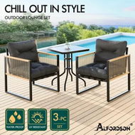 Detailed information about the product ALFORDSON Outdoor Furniture Set Patio Side Table Lounge Chair Glass Square Black
