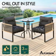 Detailed information about the product ALFORDSON Outdoor Furniture Set Patio Side Table Lounge Chair Glass Wicker Black