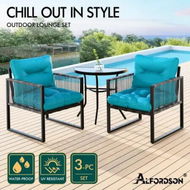 Detailed information about the product ALFORDSON Outdoor Lounge Set Patio Furniture Table and Chairs Glass Armchair