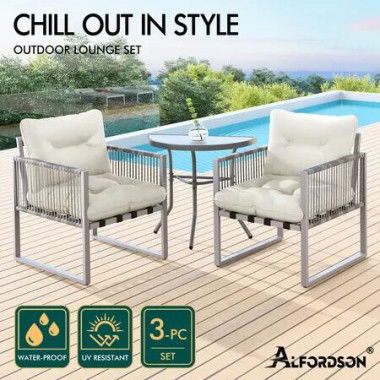 ALFORDSON Outdoor Patio Furniture 2x Lounge Chairs Side Table Garden Armchair