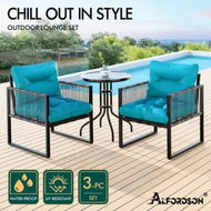 Detailed information about the product ALFORDSON Outdoor Patio Furniture Set Side Table Lounge Chairs Glass Armchair