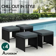 Detailed information about the product ALFORDSON Outdoor Patio Set 4 PCS Ottoman Wicker Garden Furniture