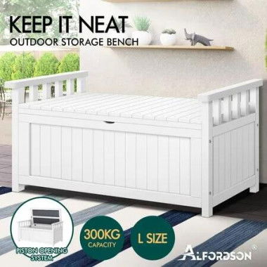 ALFORDSON Outdoor Storage Box Wooden Garden Bench Chest Tool Sheds White L