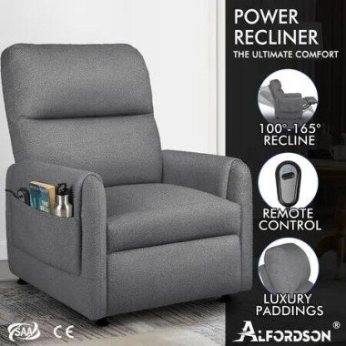 ALFORDSON Recliner Chair Electric Auto Recline Armchair Lounge Sofa Fabric Grey