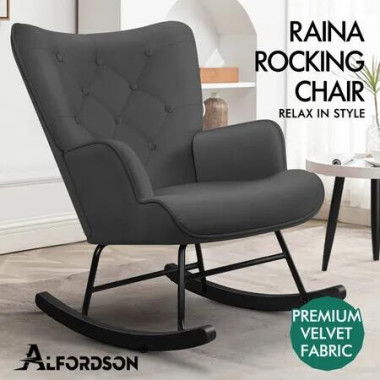 ALFORDSON Rocking Chair Armchair Lounge Accent Chair Velvet Grey