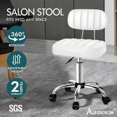 ALFORDSON Salon Stool Backrest Swivel Barber Hair Dress Chair Lina White