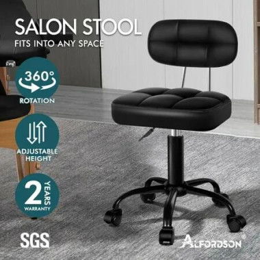 ALFORDSON Salon Stool Backrest Swivel Barber Hair Dress Chair Tufan All Black