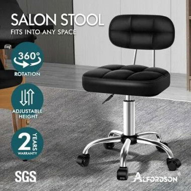 ALFORDSON Salon Stool Backrest Swivel Barber Hair Dress Chair Tufan Black