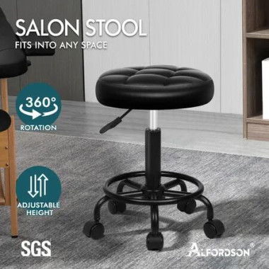 ALFORDSON Salon Stool Round Swivel Barber Hair Dress Chair Gas Lift All Black