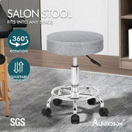 Detailed information about the product ALFORDSON Salon Stool Round Swivel Barber Hair Dress Chair Light Grey Fabric