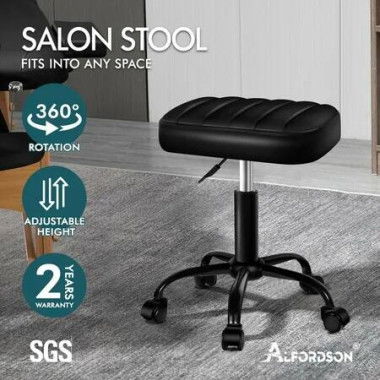 ALFORDSON Salon Stool Square Swivel Barber Hair Dress Chair Gas Lift All Black