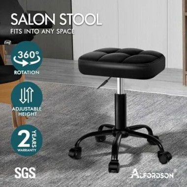 ALFORDSON Salon Stool Square Swivel Barber Hair Dress Chair Gas Lift All Black