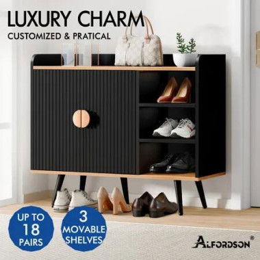 ALFORDSON Shoe Cabinet Organiser Storage Rack Drawer Shelf 18 Pairs Black