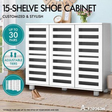 ALFORDSON Shoe Cabinet Organiser Storage Rack Drawer Shelf 30 pairs White