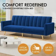 Detailed information about the product ALFORDSON Sofa Bed Futon Couch Lounge 3 Seater Convertible Velvet Blue