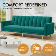 Detailed information about the product ALFORDSON Sofa Bed Futon Couch Lounge 3 Seater Convertible Velvet Green