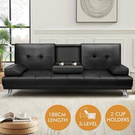 Detailed information about the product ALFORDSON Sofa Bed Lounge 3 Seater Futon Couch Cup Holder Leather Black