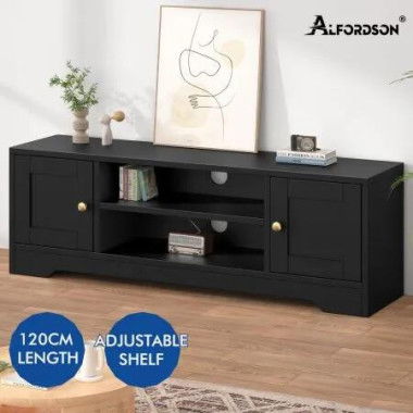 ALFORDSON TV Cabinet Entertainment Unit Stand Hamptons 120cm Storage Black