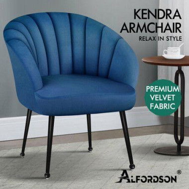 ALFORDSON Velvet Armchair Accent Chair Tub Lounge Sofa Couch Fabric Seat Blue