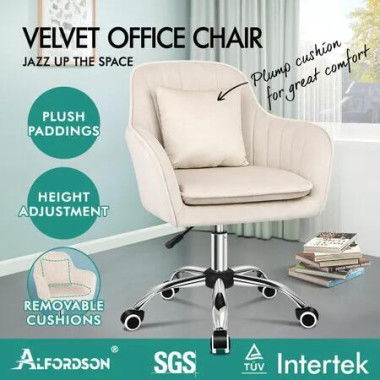 ALFORDSON Velvet Office Chair Computer Swivel Armchair Work Beige