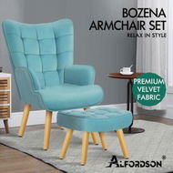 Detailed information about the product ALFORDSON Wooden Armchair Lounge Accent Chair Ottoman Velvet Couch Footstool