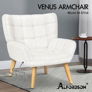 Detailed information about the product ALFORDSON Wooden Armchair Lounge Accent Chair Sofa Couch Sherpa Boucle White