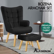 Detailed information about the product ALFORDSON Wooden Armchair Velvet Accent Chair Lounge Sofa Ottoman Couch Seat