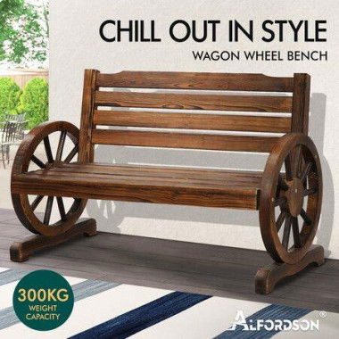 ALFORDSON Wooden Garden Bench Wagon Wheel Chair Seat Outdoor Patio Charcoal