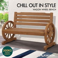 Detailed information about the product ALFORDSON Wooden Garden Bench Wagon Wheel Chair Seat Outdoor Patio Natural