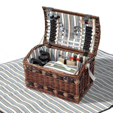 Alfresco 4 Person Picnic Basket Set Insulated Storage Blanket