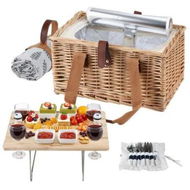Detailed information about the product Alfresco 4 Person Picnic Basket Set with Table Blanket Cooler Wooden Insulated