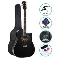 Detailed information about the product Alpha 41 Inch Acoustic Guitar Equaliser Electric Output Cutaway w/ Stand Black